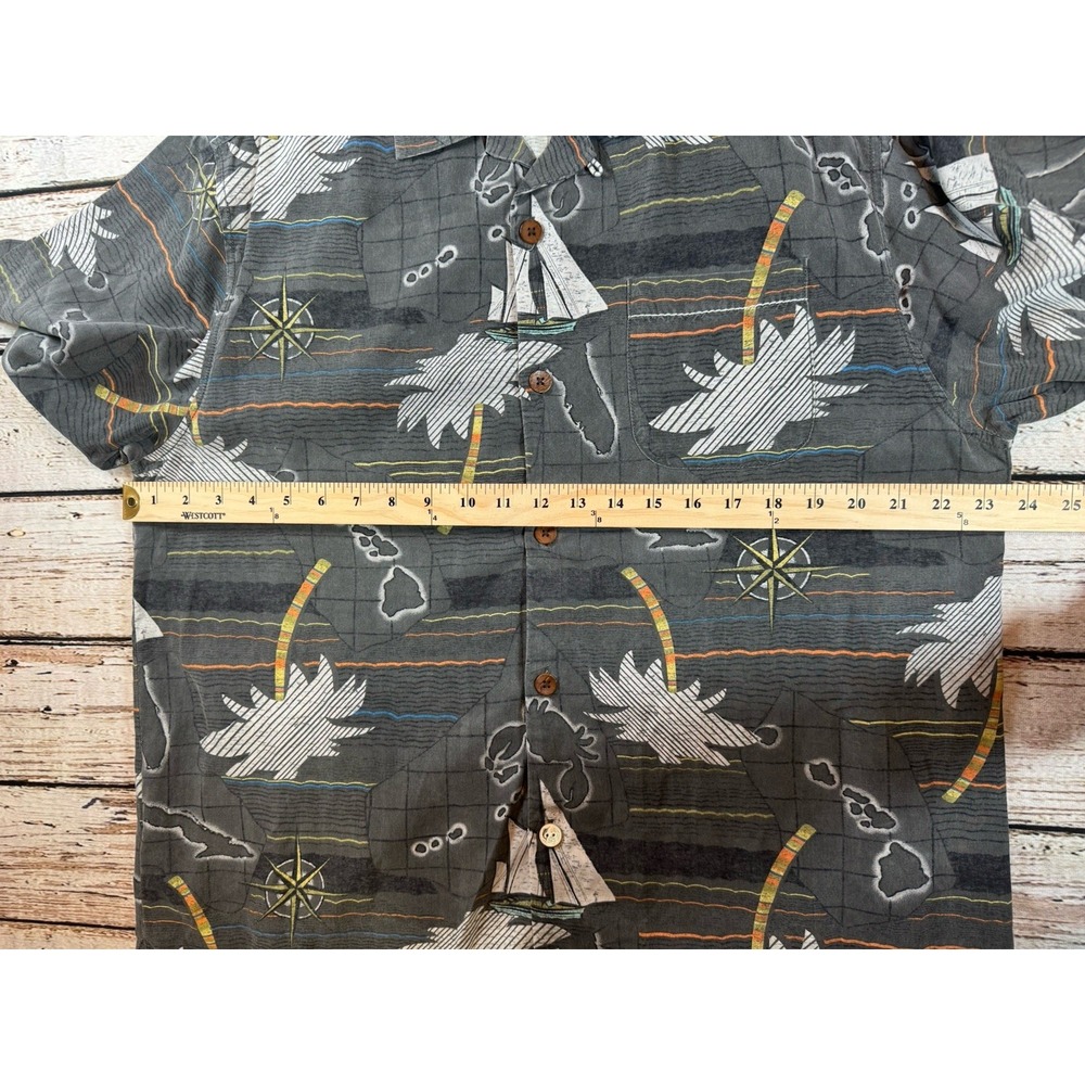 Tommy Bahama Hawaiian Islands Crab Shirt Button Up Men's Medium 100% Silk Gray - Picture 6 of 8